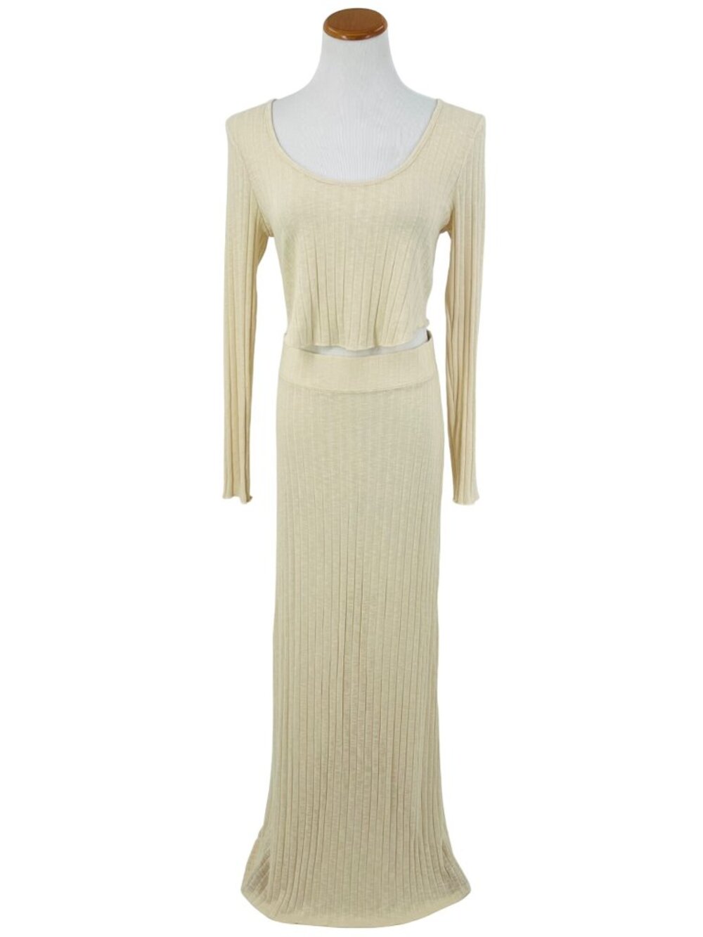 NWOT Free People Beige Soft Ribbed Knit Top & Maxi Skirt 2 Piece Set L Boho - Picture 12 of 13